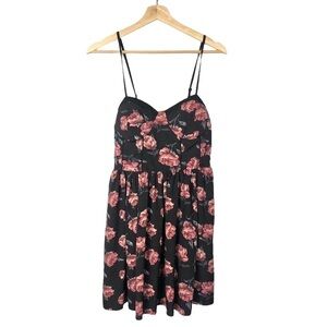 Band‎ of Gypsies Black & Pink Rose Floral Mini Corset Dress L